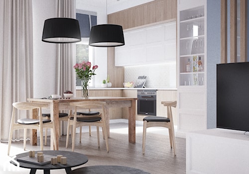 Z nutą klasyki - Średnia biała jadalnia w salonie w kuchni, styl nowoczesny - zdjęcie od M!kaDesign