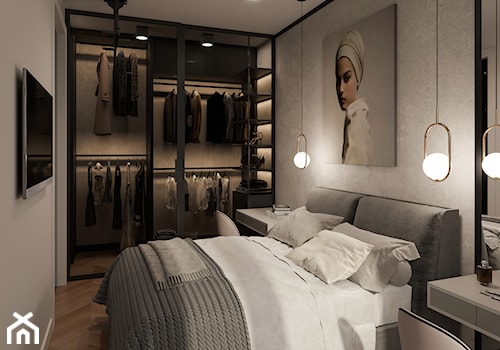 Minimalizm w praskim Koneserze - Średnia szara z biurkiem sypialnia, styl minimalistyczny - zdjęcie od M!kaDesign