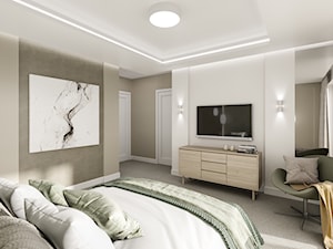 Elegancki dom na Ursynowie - Duża biała szara sypialnia, styl nowoczesny - zdjęcie od M!kaDesign