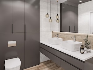 Na Bemowie - Średnia bez okna z lustrem z dwoma umywalkami z punktowym oświetleniem łazienka, styl nowoczesny - zdjęcie od M!kaDesign