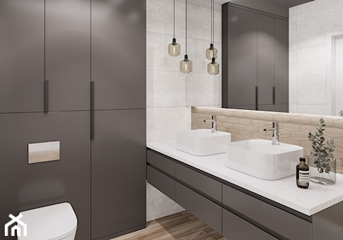 Na Bemowie - Średnia bez okna z lustrem z dwoma umywalkami z punktowym oświetleniem łazienka, styl nowoczesny - zdjęcie od M!kaDesign