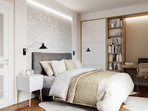 PRZYTULNY EKLEKTYZM - Średnia beżowa biała z biurkiem sypialnia, styl nowoczesny - zdjęcie od M!kaDesign