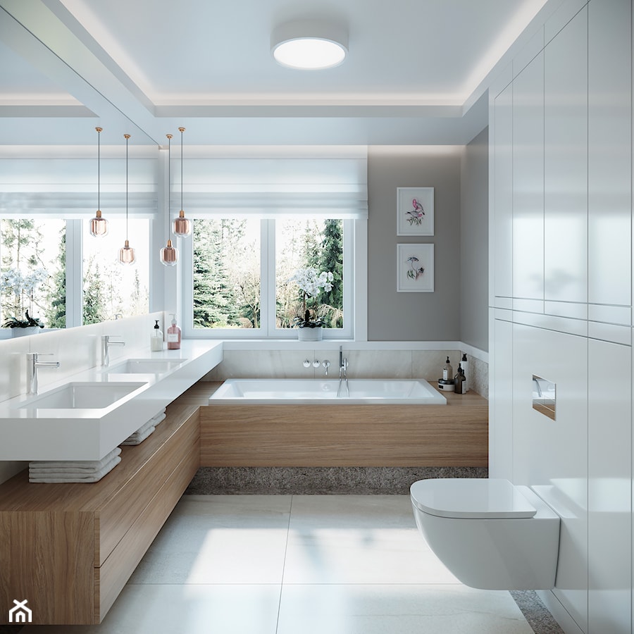 Metamorfoza na Bemowie - Średnia z lustrem z dwoma umywalkami łazienka, styl nowoczesny - zdjęcie od M!kaDesign
