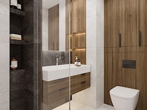 Na Bemowie - Średnia bez okna z lustrem z punktowym oświetleniem łazienka, styl nowoczesny - zdjęcie od M!kaDesign