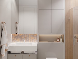 Mokotów z romantyczna nutą - Mała bez okna z lustrem z punktowym oświetleniem łazienka, styl nowoczesny - zdjęcie od M!kaDesign