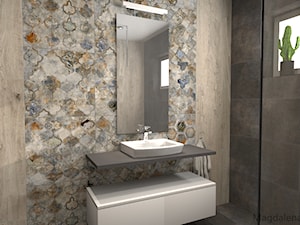 Łazienka szara z drewnem - Mała z lustrem łazienka z oknem, styl nowoczesny - zdjęcie od Leroy Merlin Krosno