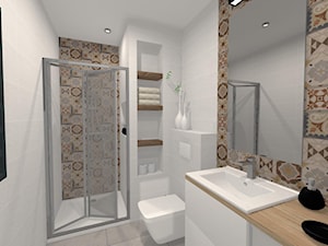 Łazienka biel z patchworkiem - Średnia bez okna z lustrem z punktowym oświetleniem łazienka, styl nowoczesny - zdjęcie od Leroy Merlin Krosno