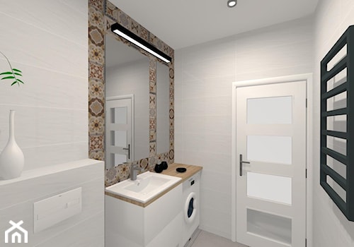 Łazienka biel z patchworkiem - Mała bez okna z pralką / suszarką z lustrem z punktowym oświetleniem łazienka, styl nowoczesny - zdjęcie od Leroy Merlin Krosno