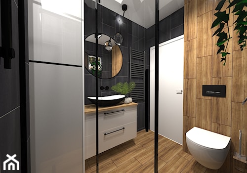 Mała łazienka z prysznicem w czerni i drewnie - zdjęcie od Leroy Merlin Krosno