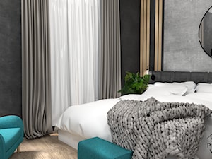 Mieszkanie pod wynajem z meblami z sieciówek - Mała czarna szara sypialnia, styl skandynawski - zdjęcie od studiopieknychwnetrz