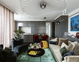 Kolorowe mieszkanie o pow. 100 m2 - Średni biały szary salon z kuchnią z jadalnią, styl nowoczesny - zdjęcie od Archistory - Homebook