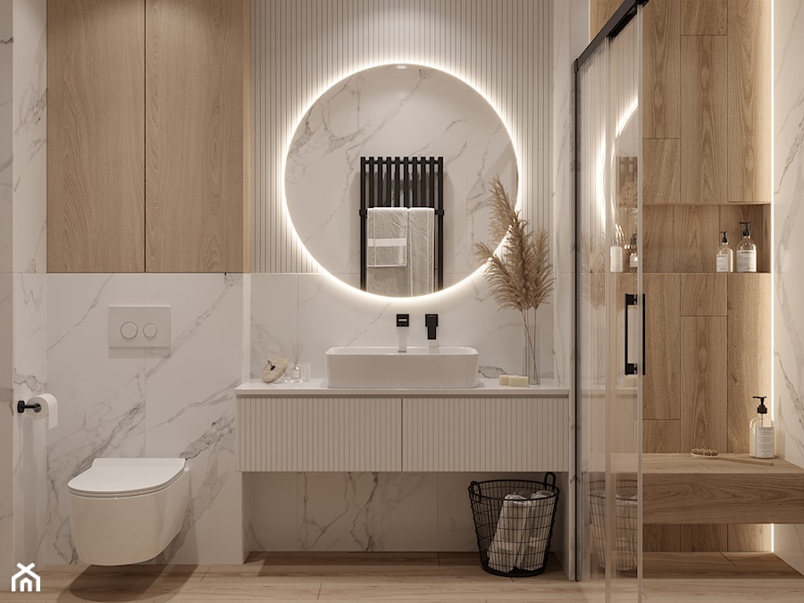 Kraków / Piltza - Średnia z lustrem łazienka, styl nowoczesny - zdjęcie od na miarę mieszkania