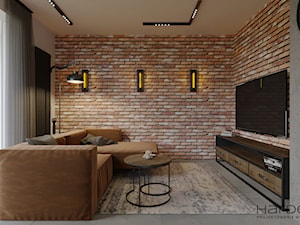 Salon styl industrialny cegła rozbiórkowa na ścianie - zdjęcie od Monika Hardej Architekt