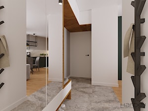 Biała szafa z lustrzanym frontami i siedziskiem - zdjęcie od Monika Hardej Architekt