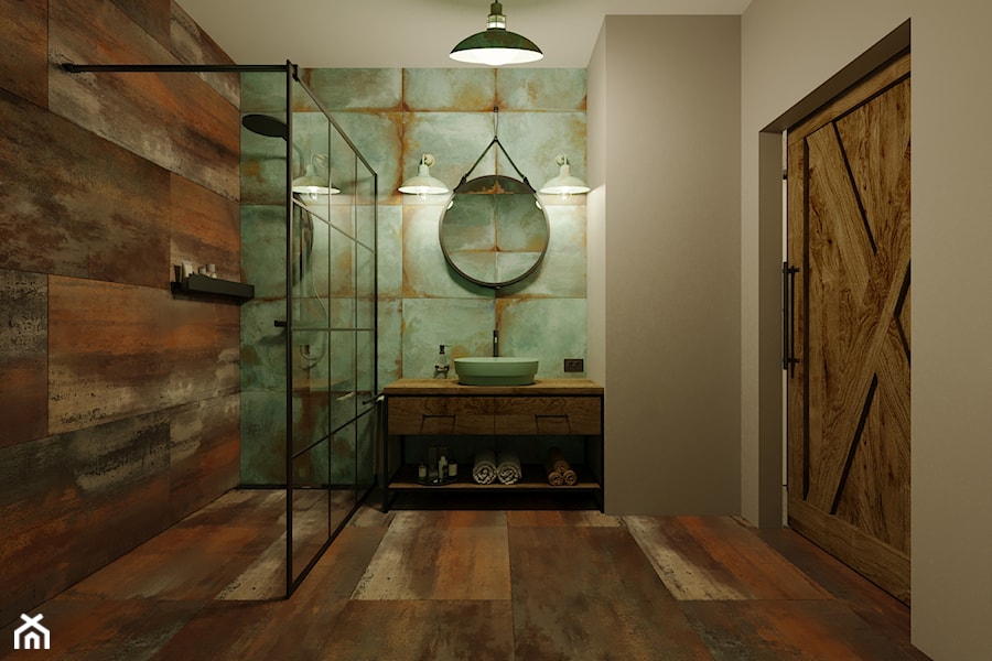 średnia łazienka w klimatach loftowo-rustykalnych - zdjęcie od Monika Hardej Architekt