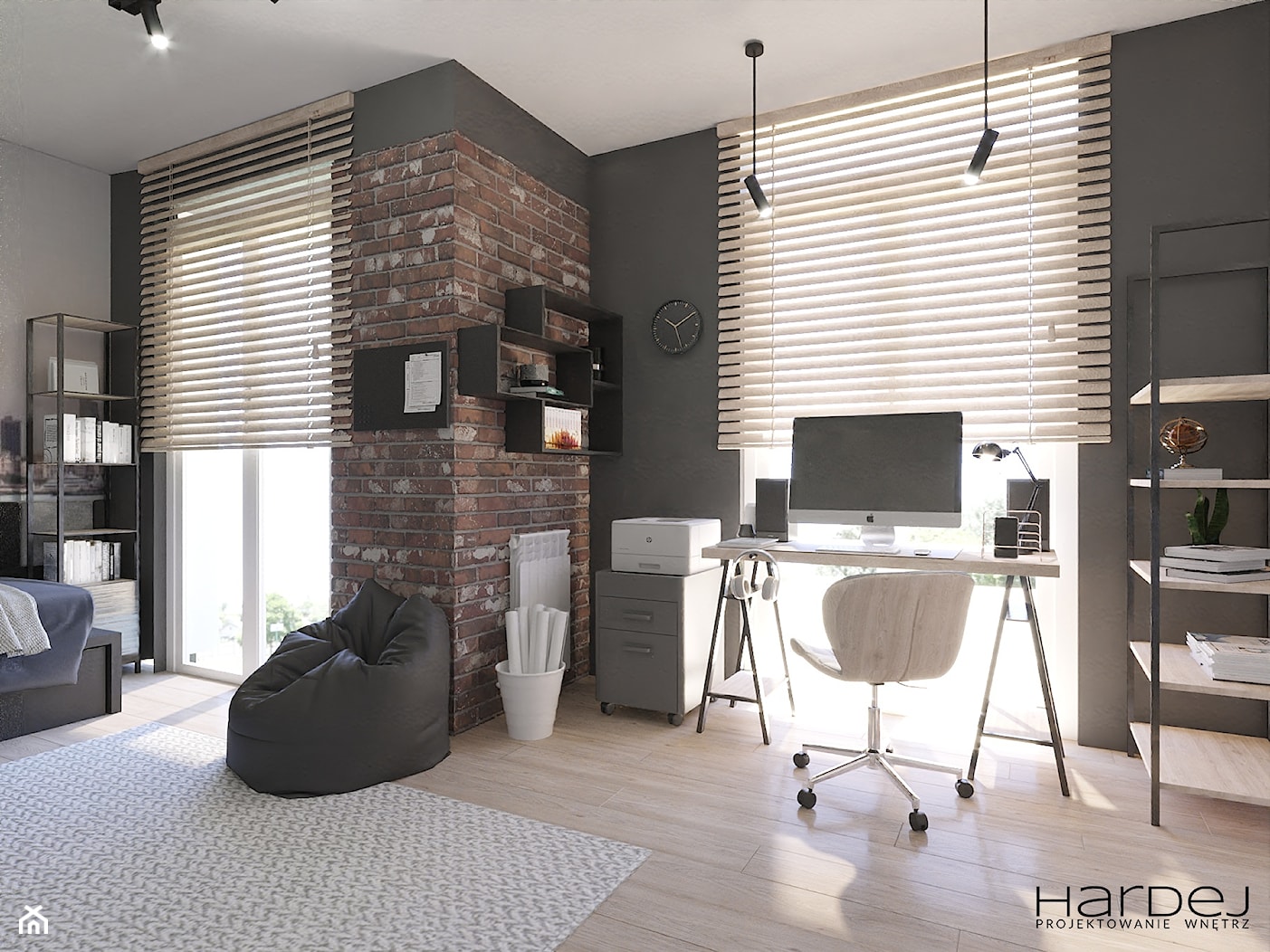 Dom w stylu nowoczesnym z elementami loft - Średnie brązowe szare biuro, styl industrialny - zdjęcie od Monika Hardej Architekt - Homebook