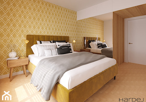 mała sypialnia nawiązująca stylem do klimatu PRL - zdjęcie od Monika Hardej Architekt