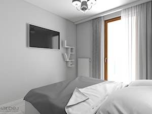 Niewielkie mieszkanie w minimalistycznym stylu - Mała szara sypialnia, styl minimalistyczny - zdjęcie od Monika Hardej Architekt