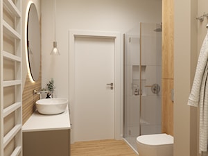 płytki drewnopodobne w jasnej łazience - zdjęcie od Monika Hardej Architekt