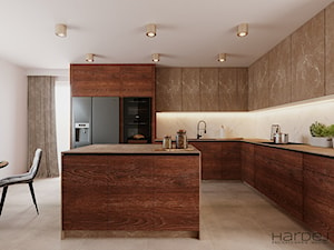Kuchnia dąb bejcowany wyspa blat kompaktowy marmur Soa - zdjęcie od Monika Hardej Architekt