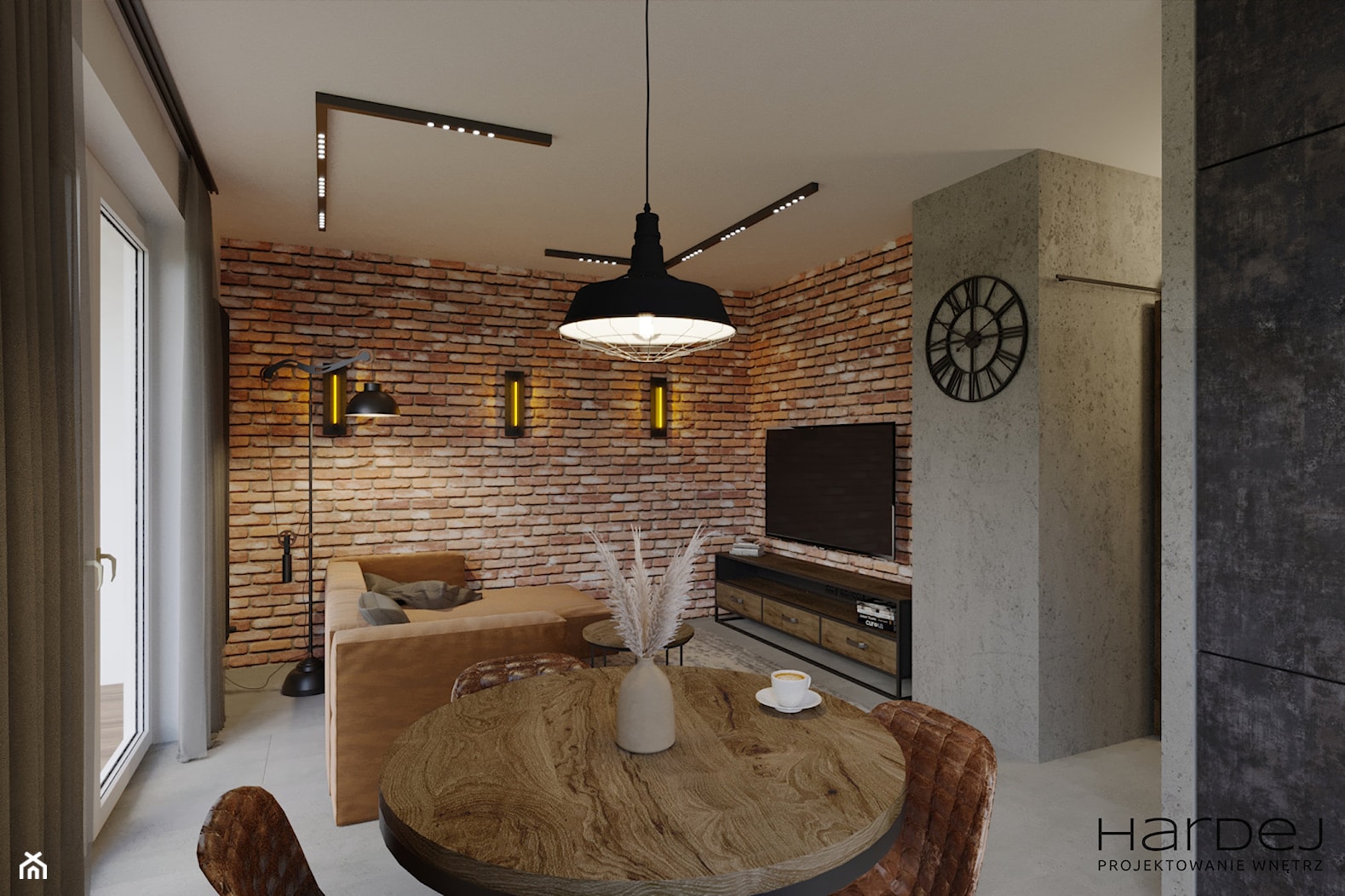 Styl loftowy w salonie czarne lampy beton - zdjęcie od Monika Hardej Architekt - Homebook