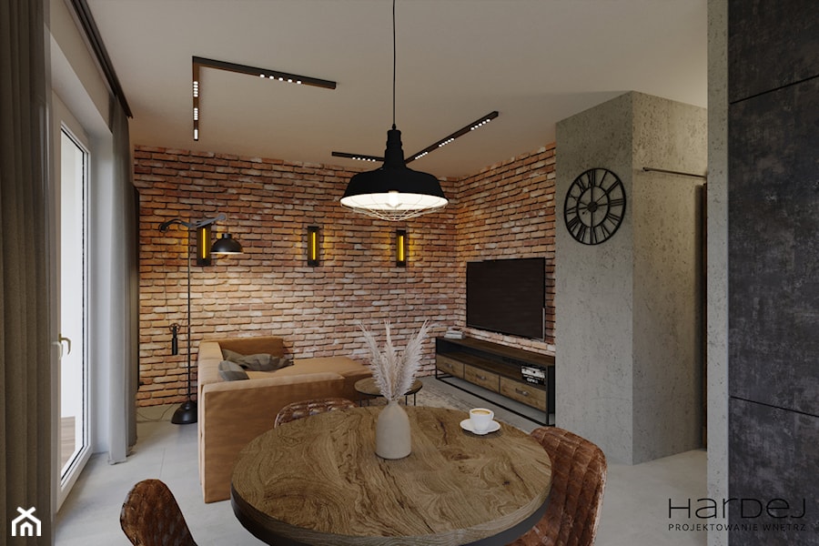Styl loftowy w salonie czarne lampy beton - zdjęcie od Monika Hardej Architekt