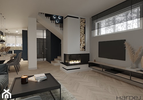 Dom w stylu nowoczesnym z elementami loft - Salon, styl nowoczesny - zdjęcie od Monika Hardej Architekt