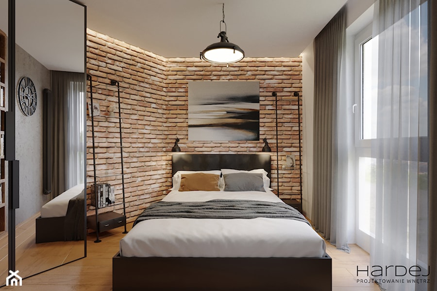 mała sypialnia w loftowo-industrialnym klimacie - zdjęcie od Monika Hardej Architekt