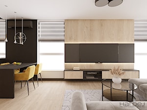 Minimalistyczna zabudowa ściany TV w salonie na wymiar - zdjęcie od Monika Hardej Architekt