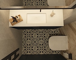 Patchworkowa podłoga w szaro-granatowej małej łazience - zdjęcie od Monika Hardej Architekt - Homebook