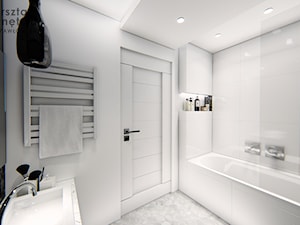 Czarno - biała łazienka - Średnia bez okna z lustrem z punktowym oświetleniem łazienka, styl glamour - zdjęcie od Warsztat Zewnetrza Olga Pawlowska