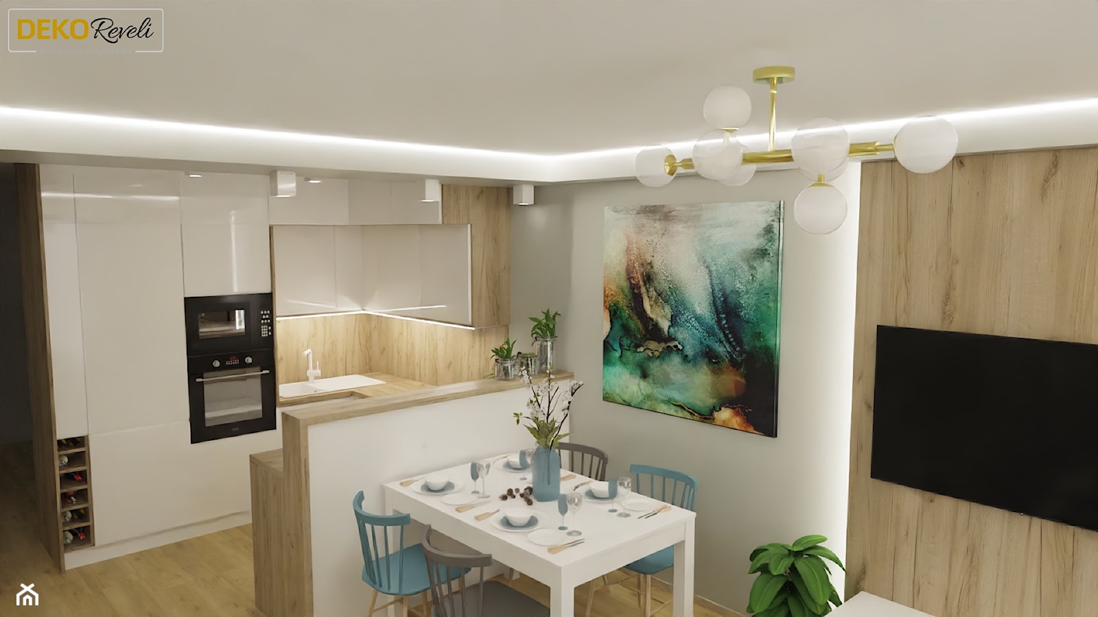 Projekt pokoju dziennego z kuchnią 25m2 - Salon, styl nowoczesny - zdjęcie od Dekoreveli - Homebook