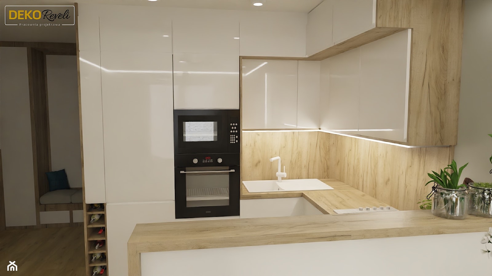 Projekt pokoju dziennego z kuchnią 25m2 - Kuchnia - zdjęcie od Dekoreveli - Homebook
