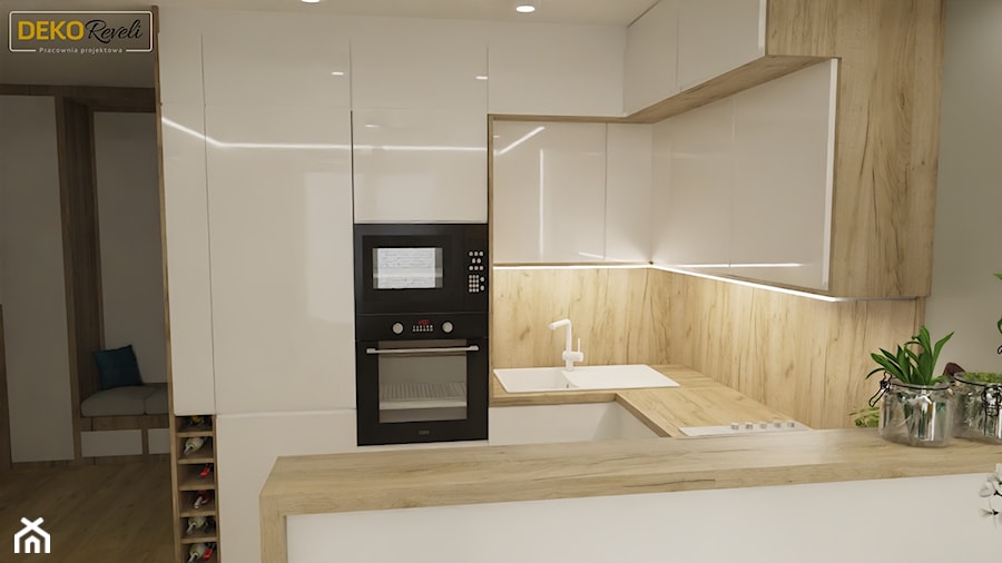 Projekt pokoju dziennego z kuchnią 25m2 - Kuchnia - zdjęcie od Dekoreveli