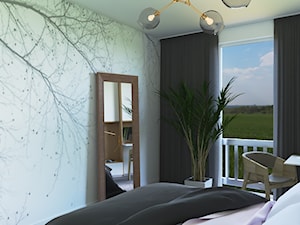 Projekt wnętrza domu w Knurowie - Mała szara z biurkiem sypialnia z balkonem / tarasem, styl skandynawski - zdjęcie od MOM_Project
