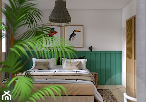Apartament Star Cegielnia - Mała biała zielona sypialnia, styl skandynawski - zdjęcie od MOM_Project