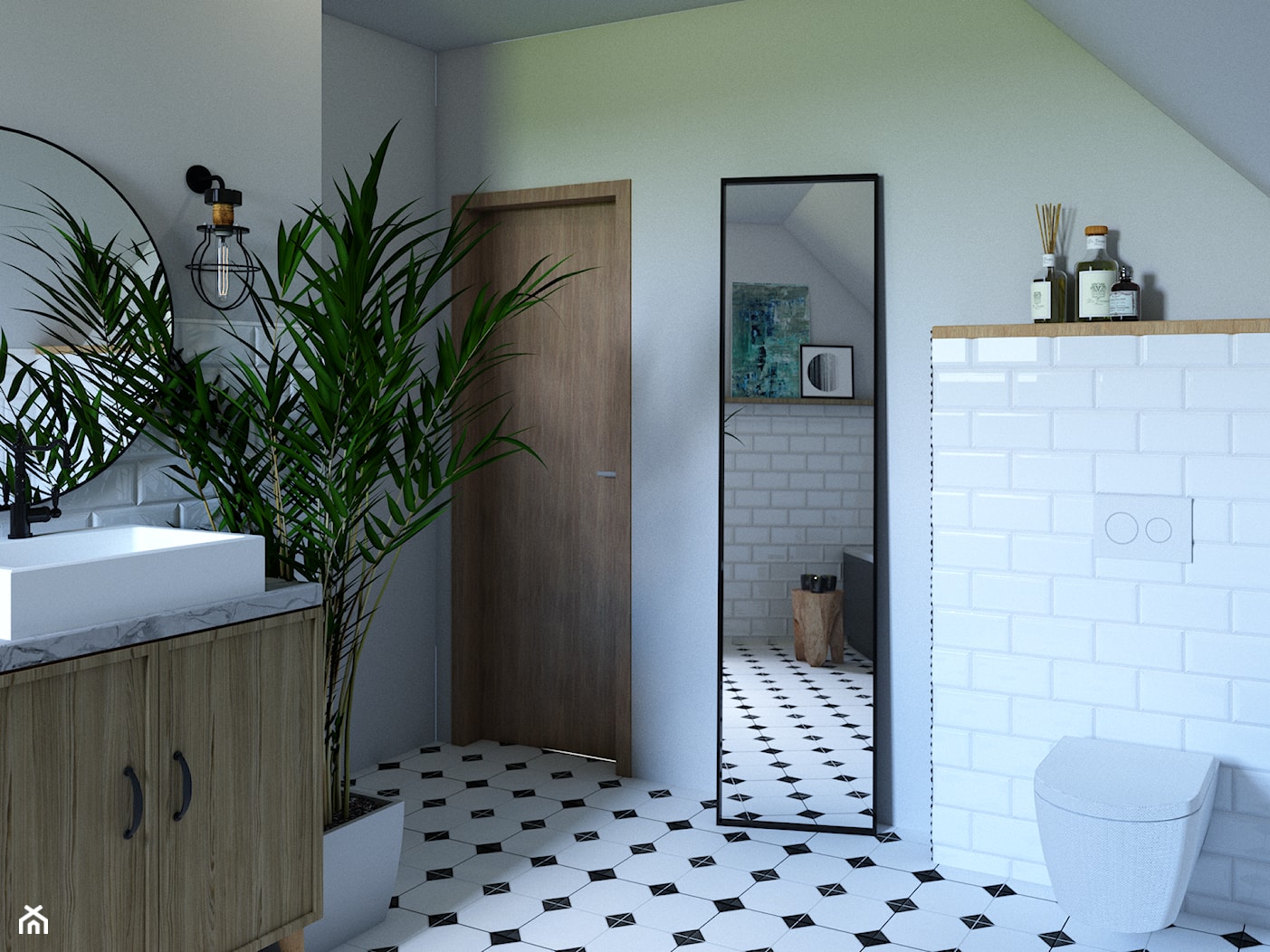 Ponadczasowa łazienka - Średnia na poddaszu bez okna z lustrem łazienka, styl vintage - zdjęcie od MOM_Project - Homebook
