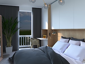 Projekt wnętrza domu w Knurowie - Średnia biała z biurkiem sypialnia z balkonem / tarasem, styl skandynawski - zdjęcie od MOM_Project