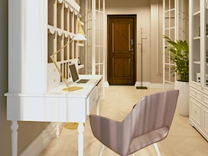 Gabinet z sekretarzykiem w stylu klasycznym ze sztukaterią na ścianie - zdjęcie od Echaust Design - Studio Projektowania Wnętrz