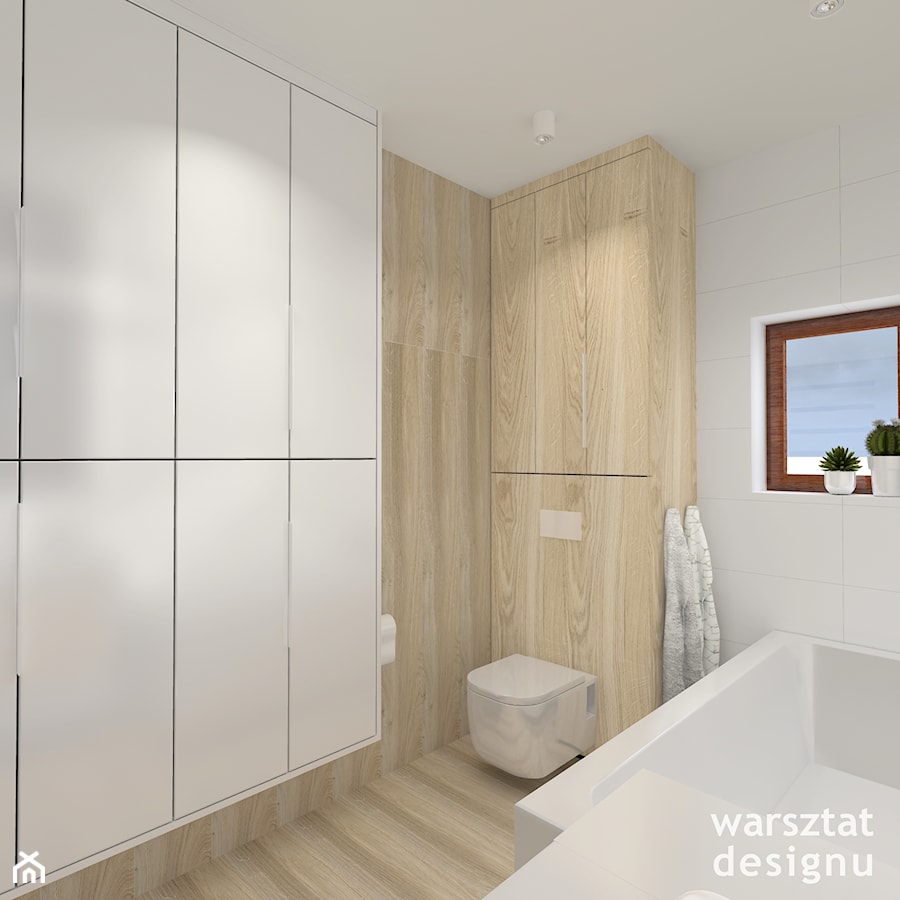 Łazienka - Mała z punktowym oświetleniem łazienka z oknem, styl minimalistyczny - zdjęcie od Warsztat Designu