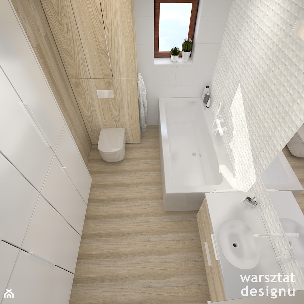 Łazienka - Średnia z lustrem łazienka z oknem, styl minimalistyczny - zdjęcie od Warsztat Designu - Homebook