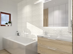 Łazienka - Średnia z lustrem z punktowym oświetleniem łazienka z oknem, styl minimalistyczny - zdjęcie od Warsztat Designu