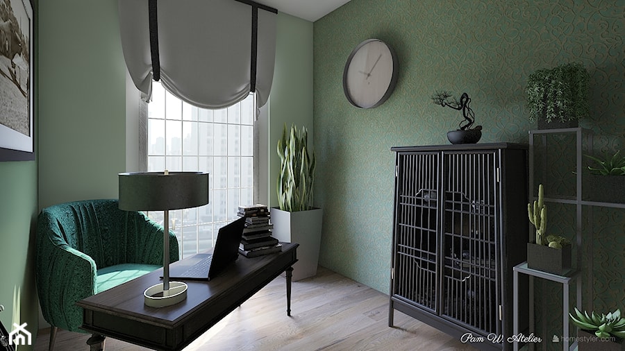 Wizualizacja gabinetu - Małe w osobnym pomieszczeniu zielone biuro, styl tradycyjny - zdjęcie od pamw.atelier