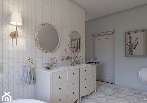 Wizualizacja łazienki nr2. - Średnia z lustrem łazienka z oknem, styl glamour - zdjęcie od pamw.atelier