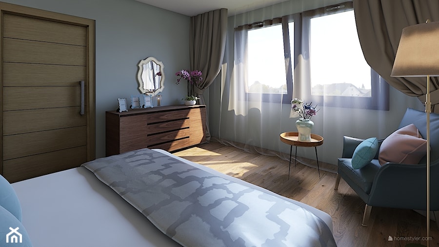 Wizualizacja sypialni. - Średnia szara sypialnia, styl nowoczesny - zdjęcie od pamw.atelier