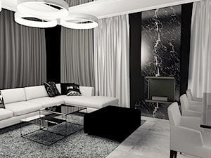 Black and white - Homekoncept-03 - Duży czarny salon z jadalnią, styl glamour - zdjęcie od Kasia
