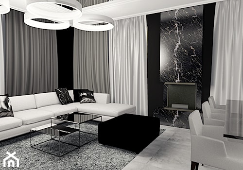 Black and white - Homekoncept-03 - Duży czarny salon z jadalnią, styl glamour - zdjęcie od Kasia
