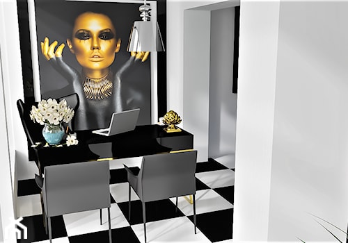 Akademia Fryzjerstwa Będzin - Średnie w osobnym pomieszczeniu białe czarne biuro, styl glamour - zdjęcie od Monika Gajdzik