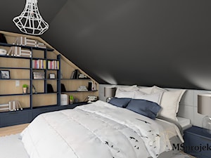 Sypialnia na poddaszu w granacie i czerni - zdjęcie od MSprojekt