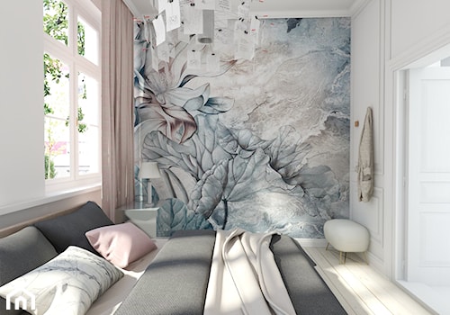 Mieszkanie dla młodej kobiety - Mała biała szara sypialnia, styl skandynawski - zdjęcie od Uznam Wnętrza
